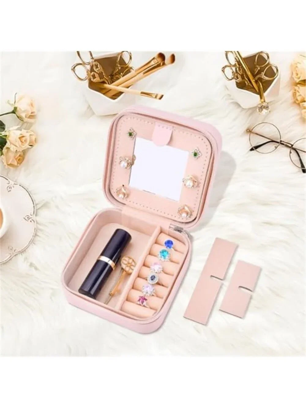 Initial S Travel Jewelry Case Box Organizer Pink Personalized Gift for Women Mom